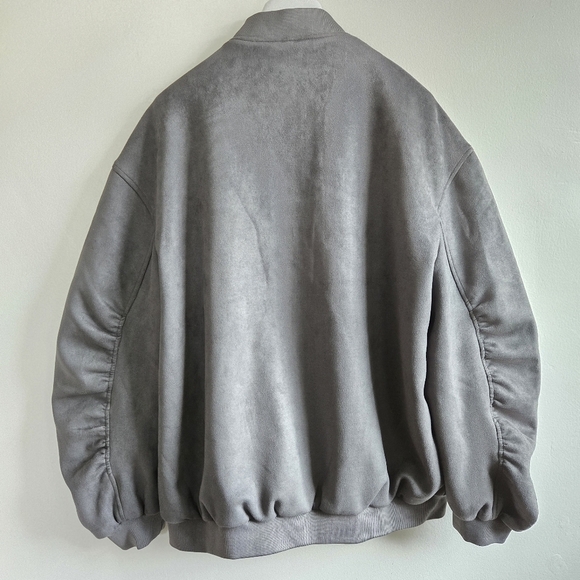 New Zara Oversized Suede Gray Bomber Jacket NWT Medium - Picture 12 of 16